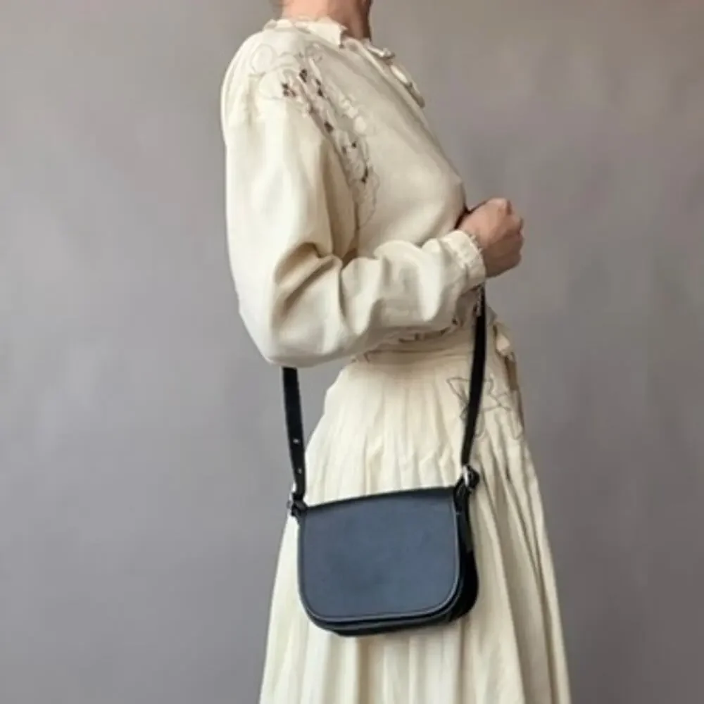 Vintage Coach Black Leather Saddle Bag - Red Contrast Stitching